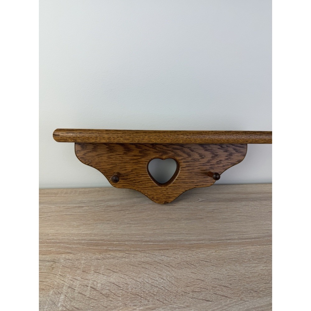 Vintage Wood Heart Wall Shelf Peg Rack Farmhouse Cottage